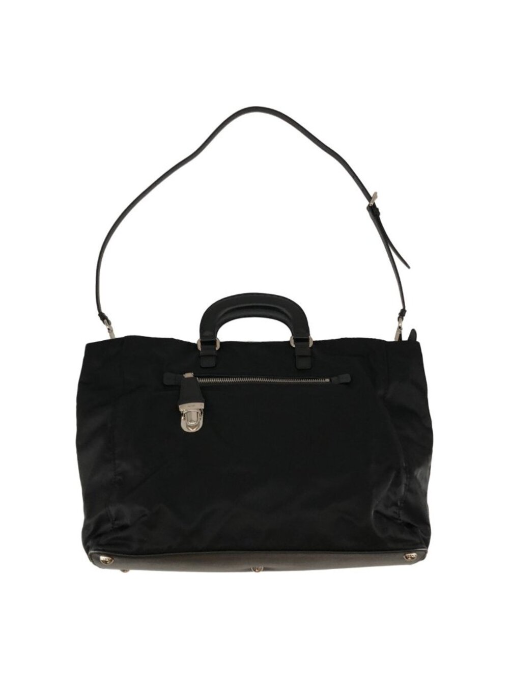 Prada Nylon Triangle Logo 2-Way Leather Handle Boston Bag Black